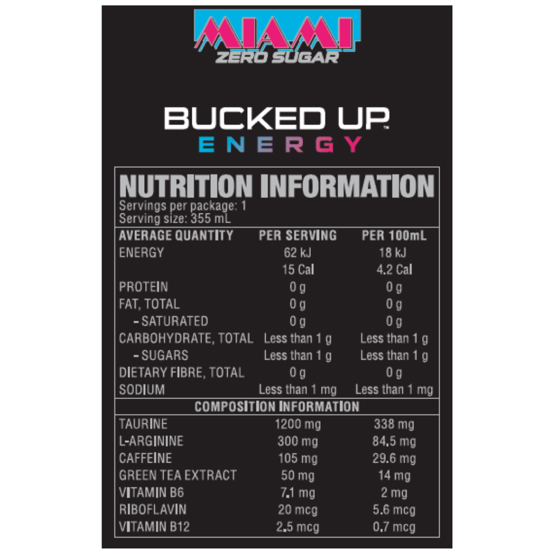 Bucked Up Energy Drink 355ml Miami - 12 Pack