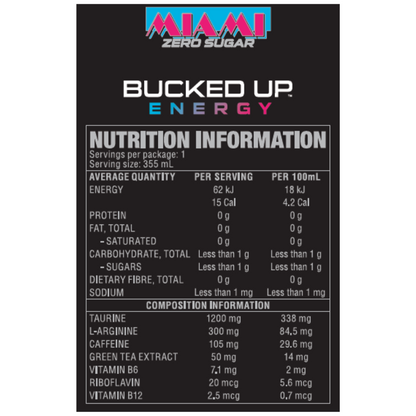 Bucked Up Energy Drink 355ml Miami - 12 Pack