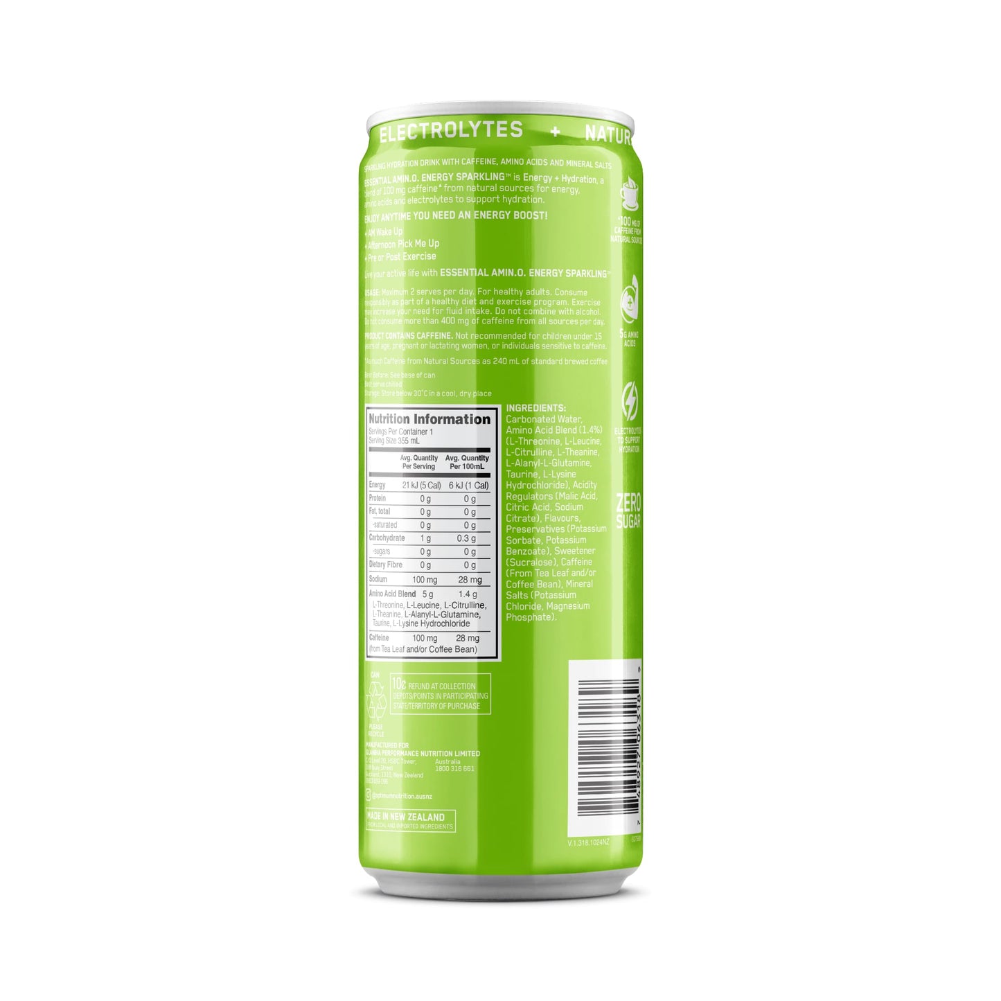 ON Amino Energy Sparkling 355ml Green Back