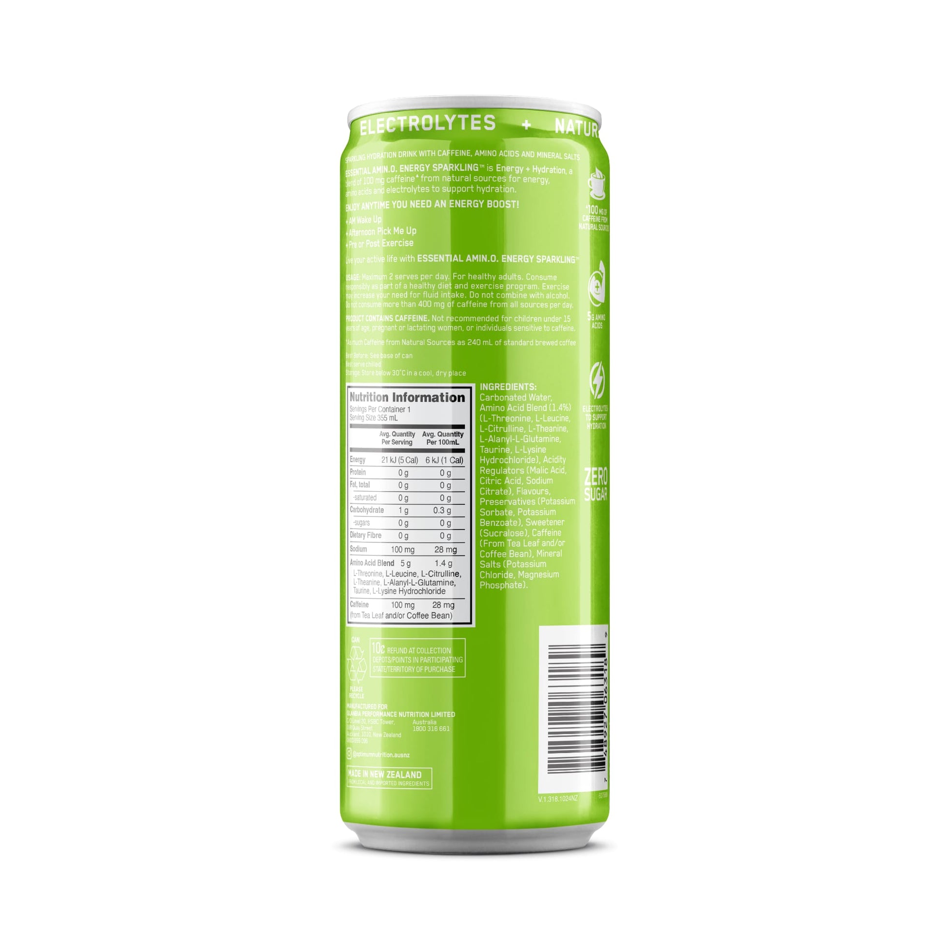 ON Amino Energy Sparkling 355ml Green Back