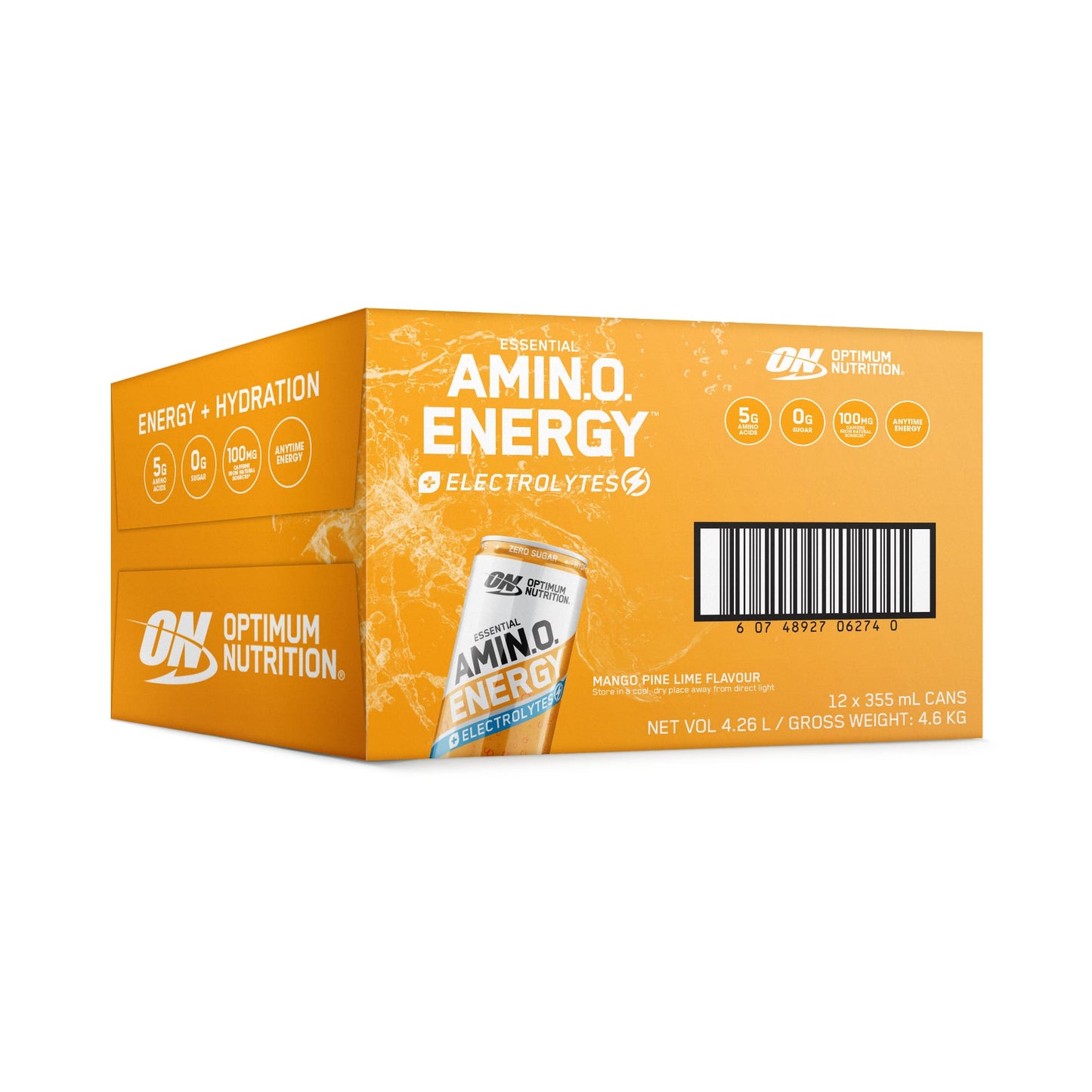 ON Amino Energy Sparkling Energy Drink 355ml Mango Pine Lime Box