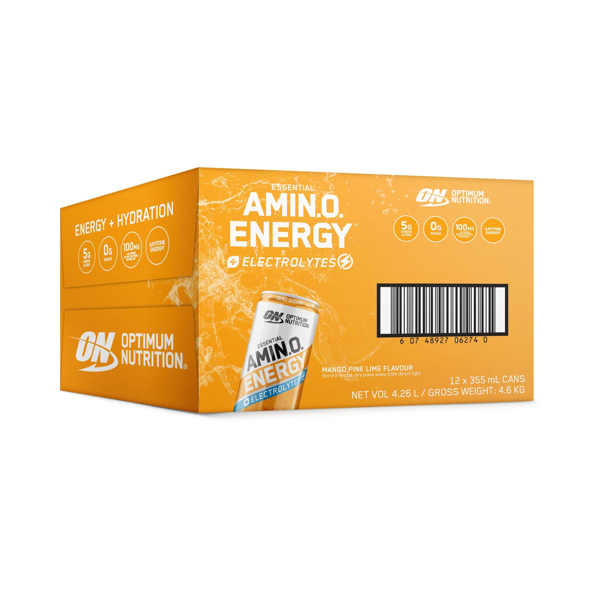 ON Amino Energy Sparkling Energy Drink 355ml Mango Pine Lime Box