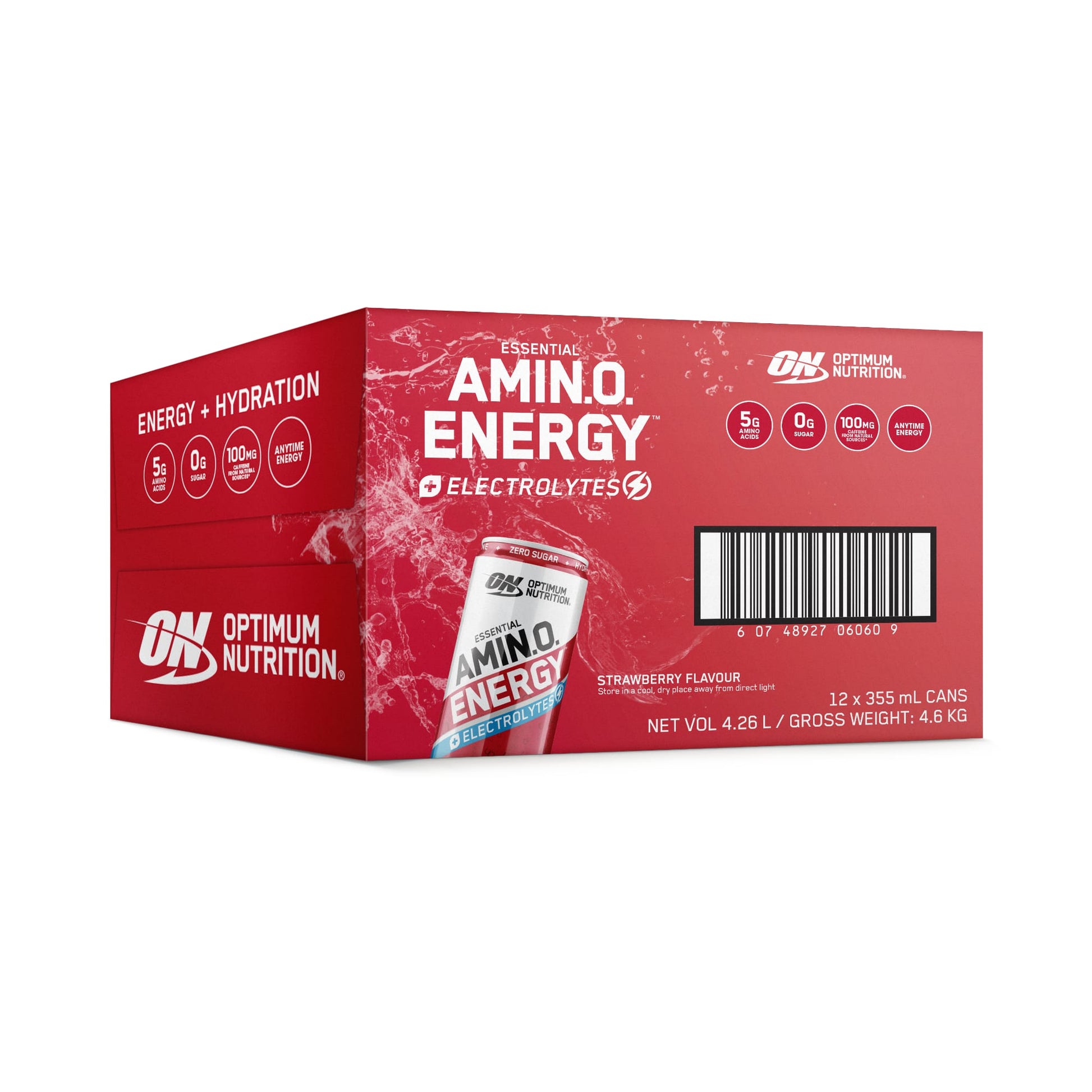 ON Amino Energy Sparkling Energy Drink 355ml Strawberry Box