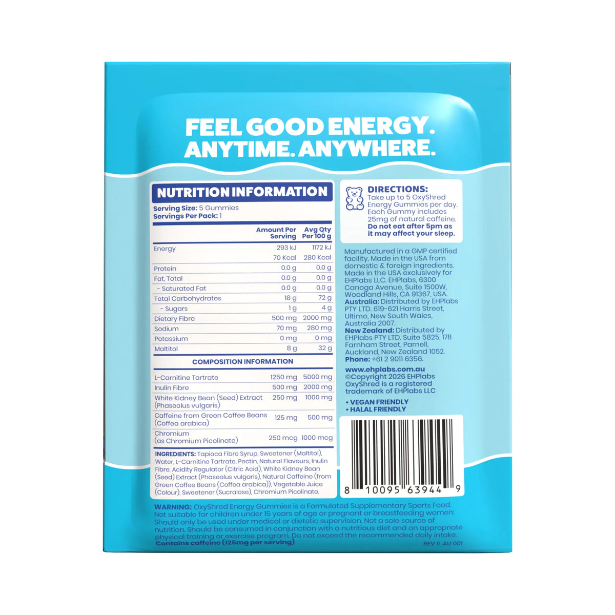 Oxyshred Energy Gummies 15g sachet - Blue Raspberry - 15 pack