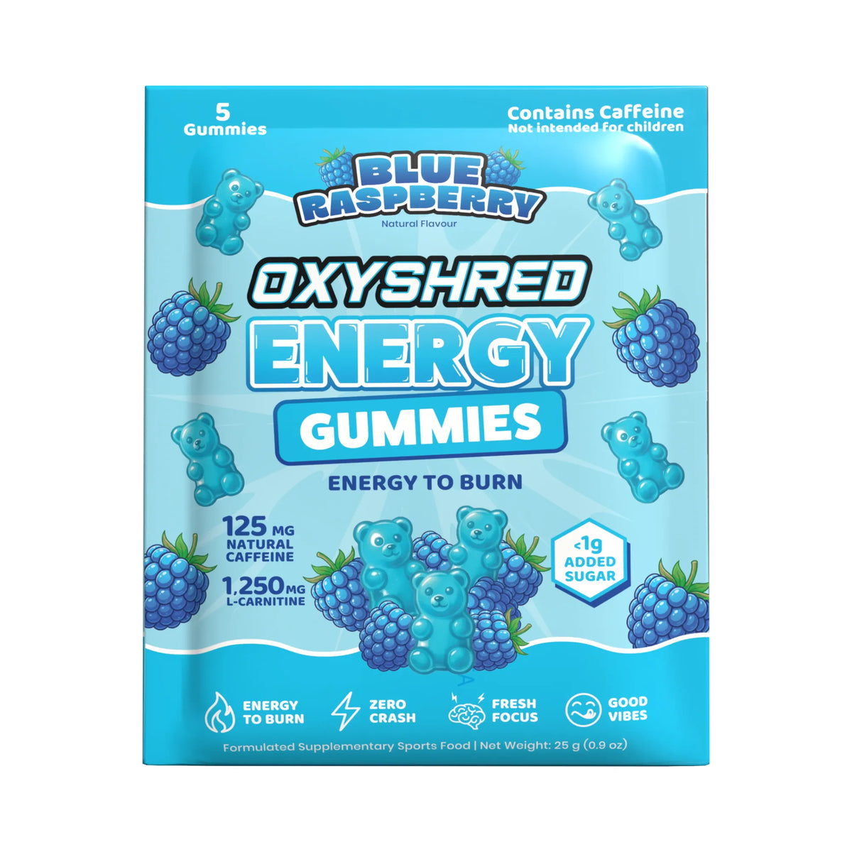 Oxyshred Energy Gummies 15g sachet - Blue Raspberry - 15 pack