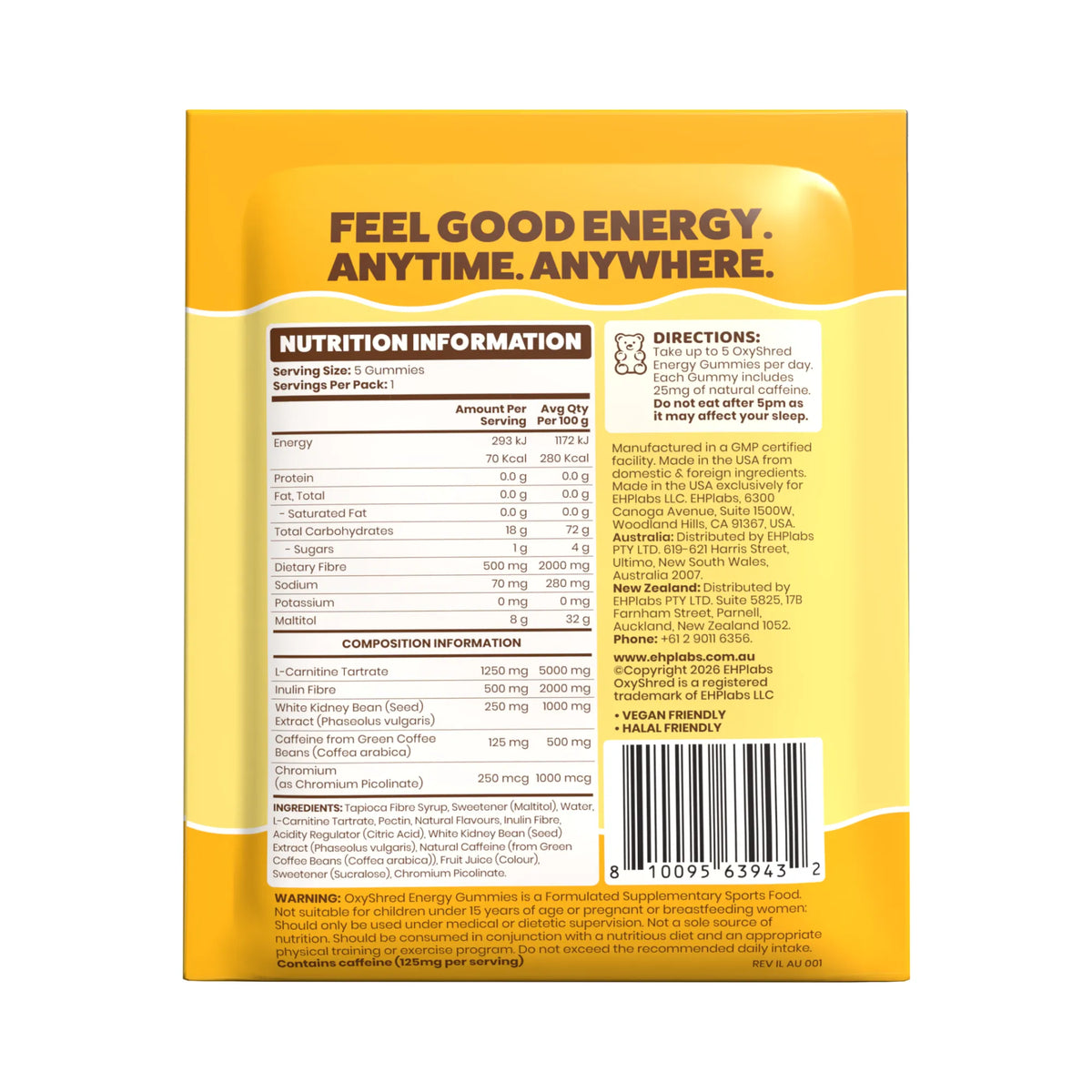 Oxyshred Energy Gummies 15g sachet - Juicy Pineapple - 15 pack