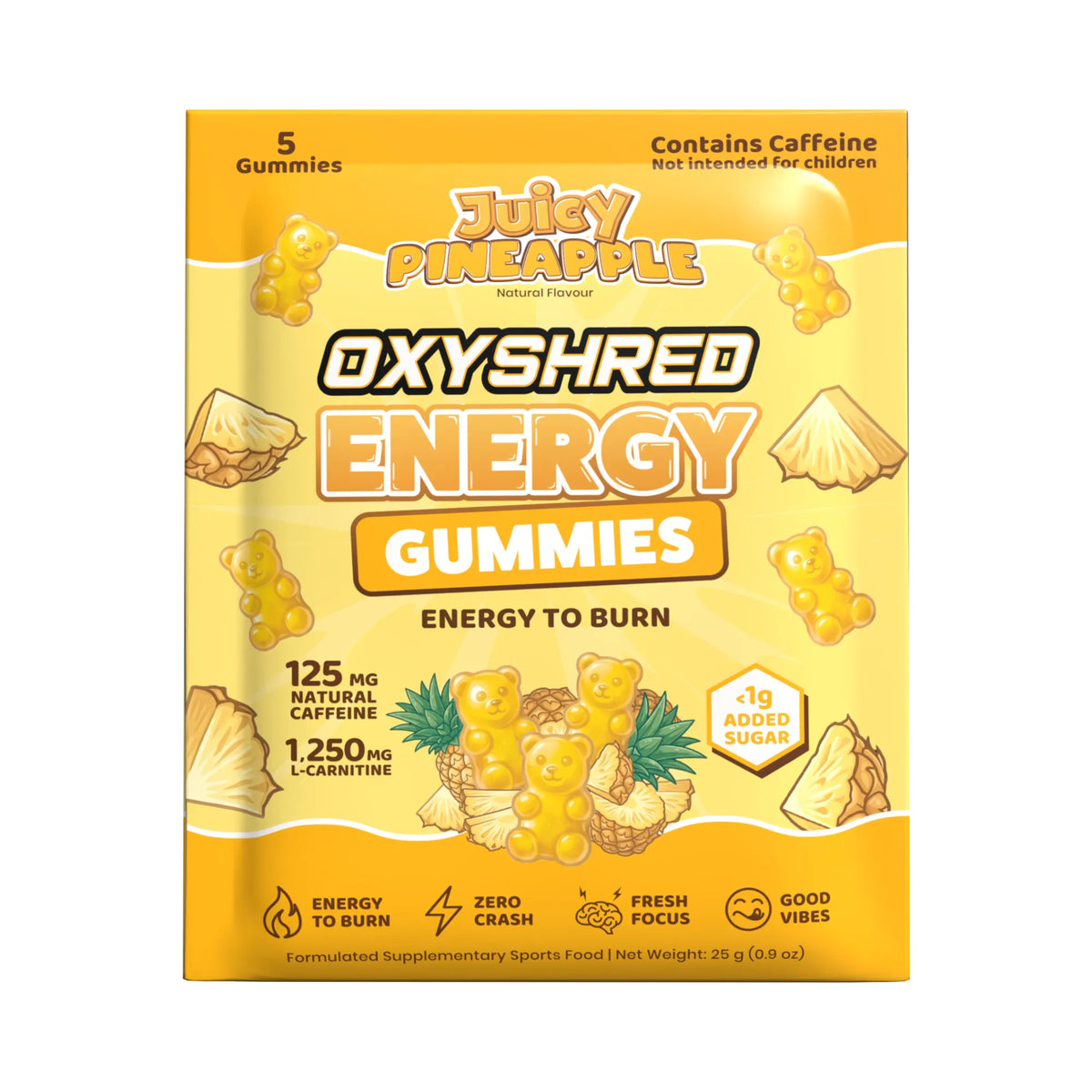 Oxyshred Energy Gummies 15g sachet - Juicy Pineapple - 15 pack