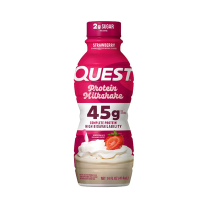 Quest 45g Protein Milkshake 414ml Strawberry Bottle Front