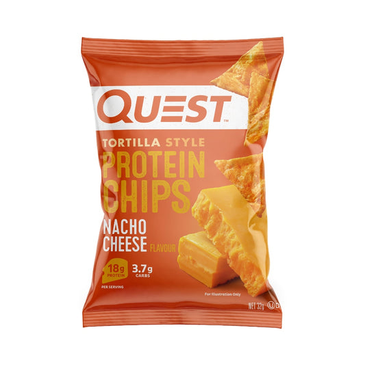 Quest Tortilla Protein Chips 32g Nacho Cheese Packet Front