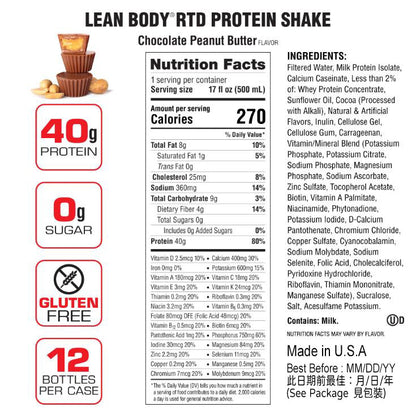 Lean Body 40g Protein RTD 500ml Choc Peanut Butter - 12 Pack
