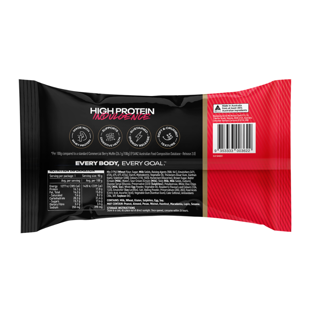 My Muscle Chef Protein Muffin 90g Raspberry & White Choc - 12 Pack