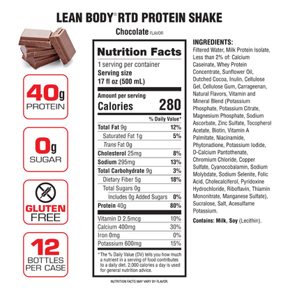 Lean Body 40g Protein RTD 500ml Chocolate - 12 Pack