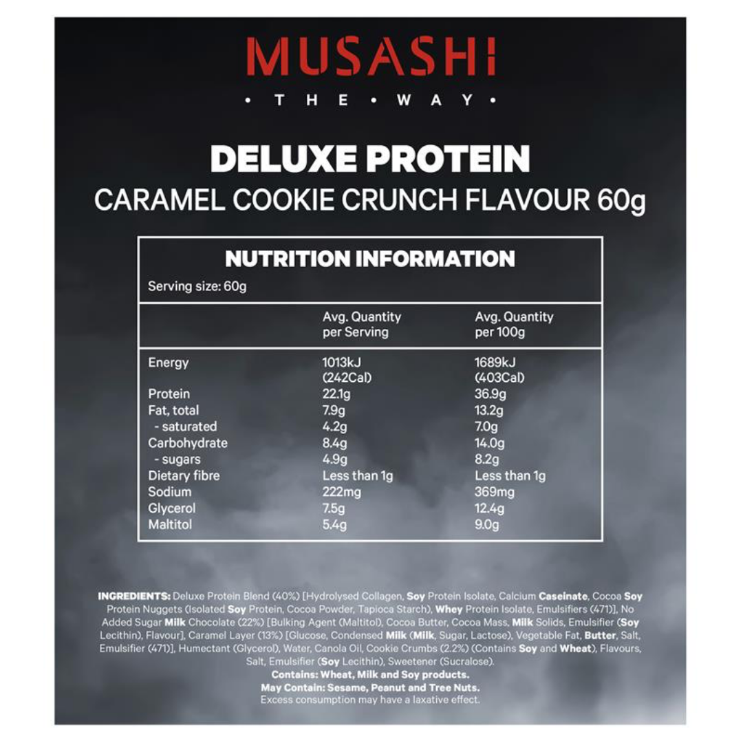 Musashi Deluxe Protein Bar - 60g - Caramel Cookie Crunch - 12 Pack