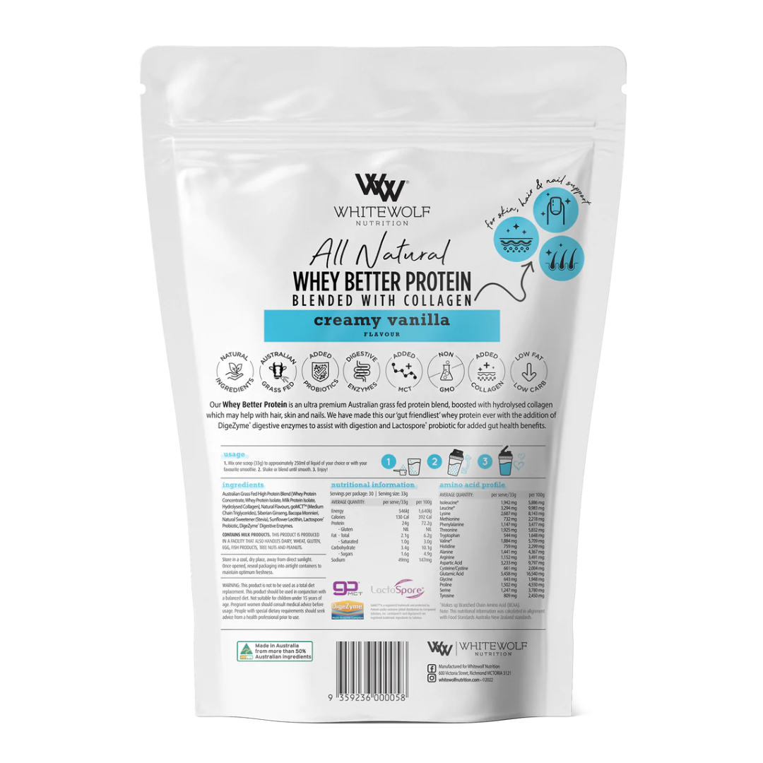 White Wolf Whey Better + Collagen 990g - Creamy Vanilla