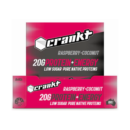 CRANKT Protein + Energy Bar 60g Raspberry & Coconut - 9 Pack