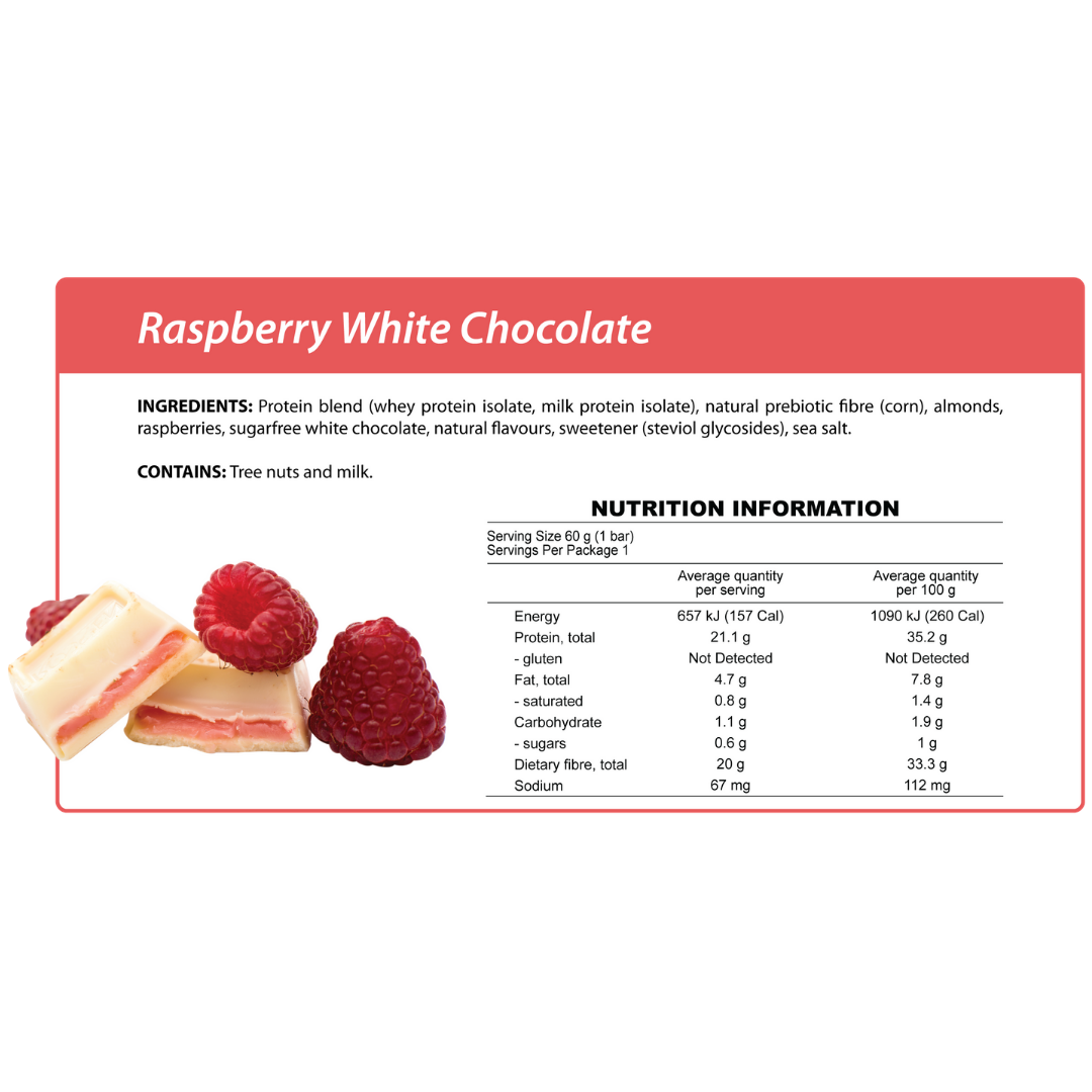 Smart Protein Bar 60g Raspberry White Choc - 12 Pack